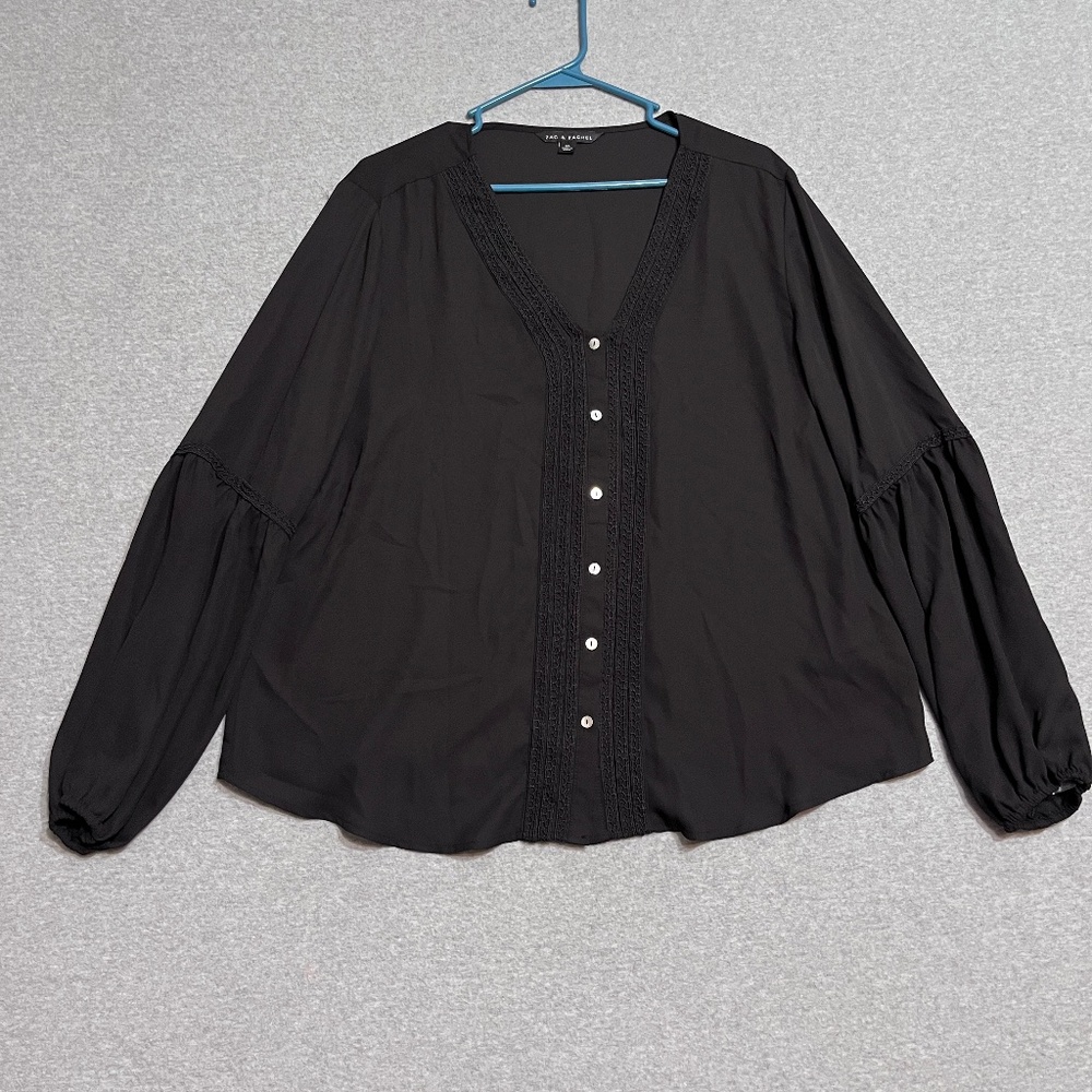 Zac‎ & Rachel Shirt Womens XL Black Button Up Long Sleeve Lightweight New
